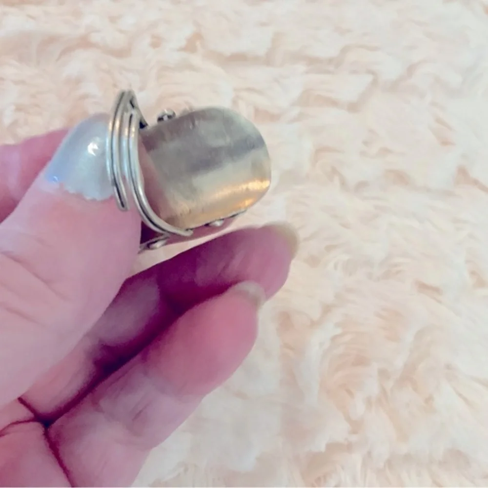 Blue stone Sterling Silver Handcrafted Large Adjustable One Size Fits Most - Picture 9 of 10